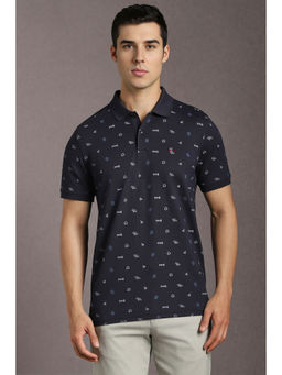 Louis Philippe - Navy Blue Printed Slim Fit Polo T-Shirt