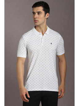 Louis Philippe - White Printed Slim Fit Polo T-Shirt