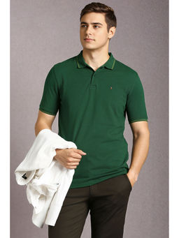 Louis Philippe - Green Solid Slim Fit Polo T-Shirt