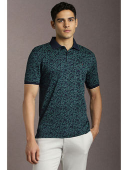 Louis Philippe - Navy Blue Printed Slim Fit Polo T-Shirt