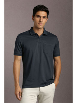 Louis Philippe - Navy Blue Self Design Slim Fit Polo T-Shirt