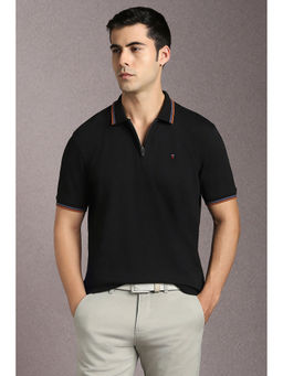 Louis Philippe - Black Solid Slim Fit Polo T-Shirt
