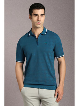 Louis Philippe - Blue Textured Slim Fit Polo T-Shirt