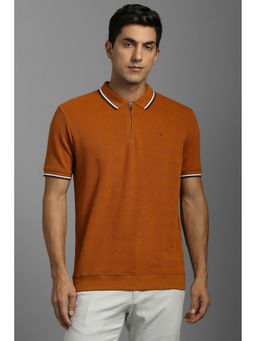Louis Philippe - Brown Solid Slim Fit Polo T-Shirt