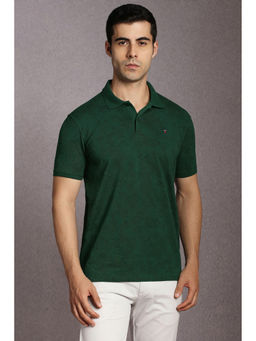 Louis Philippe - Green Printed Slim Fit Polo T-Shirt