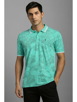 Louis Philippe - Blue Printed Slim Fit Polo T-Shirt