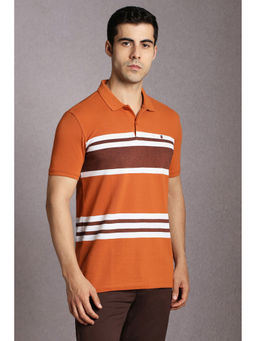 Louis Philippe - Orange Stripes Slim Fit Polo T-Shirt