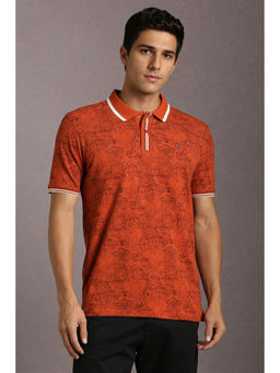 Louis Philippe - Rust Printed Slim Fit Polo T-Shirt