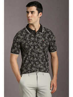 Louis Philippe - Black Printed Slim Fit Polo T-Shirt
