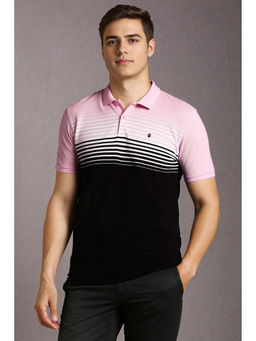 Louis Philippe - Black Stripes Slim Fit Polo T-Shirt