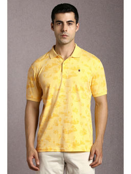 Louis Philippe - Yellow Printed Slim Fit Polo T-Shirt