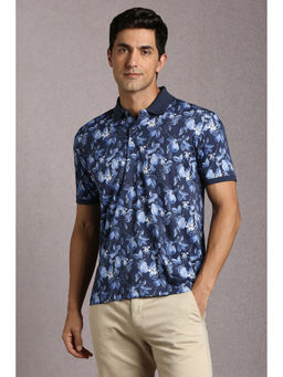 Louis Philippe - Navy Blue Printed Regular Fit Polo T-Shirt