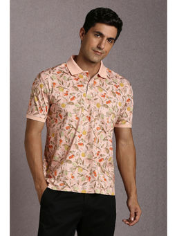 Louis Philippe - Peach Printed Regular Fit Polo T-Shirt