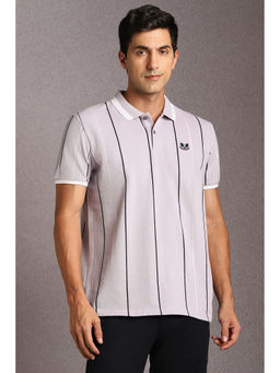 Louis Philippe - Purple Stripes Slim Fit Polo T-Shirt