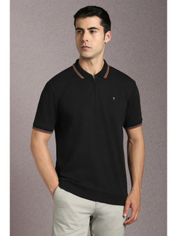 Louis Philippe - Black Textured Slim Fit Polo T-Shirt