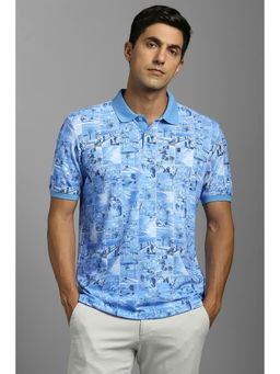 Louis Philippe - Blue Printed Slim Fit Polo T-Shirt