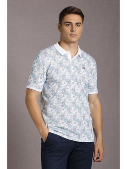 Louis Philippe - White Printed Slim Fit Polo T-Shirt