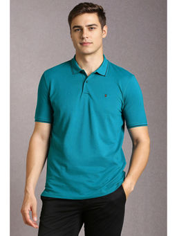 Louis Philippe - Teal Solid Slim Fit Polo T-Shirt