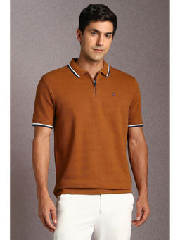 Louis Philippe - Brown Solid Slim Fit Polo T-Shirt
