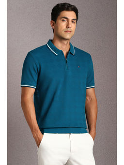 Louis Philippe - Blue Solid Slim Fit Polo T-Shirt