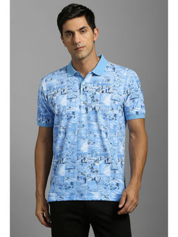 Louis Philippe - Blue Printed Slim Fit Polo T-Shirt