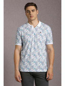 Louis Philippe - White Printed Slim Fit Polo T-Shirt
