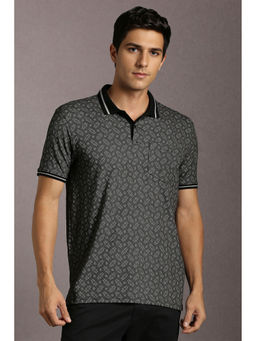 Louis Philippe - Black Printed Slim Fit Polo T-Shirt