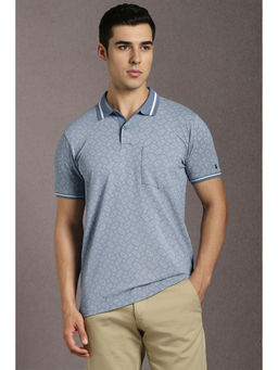 Louis Philippe - Blue Printed Slim Fit Polo T-Shirt