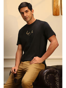 Peter England - Black Solid Regular Fit T-Shirt