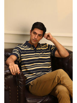 Peter England - Black Stripes Regular Fit Polo T-Shirt