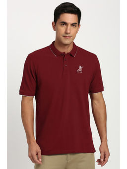 Peter England - Maroon Printed Regular Fit Polo T-Shirt