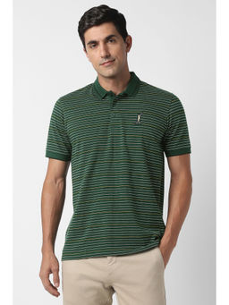 Peter England - Green Stripes Regular Fit Polo T-Shirt