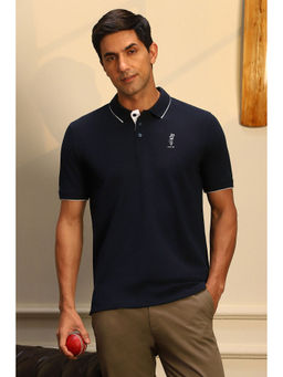 Peter England - Navy Blue Printed Regular Fit Polo T-Shirt