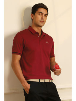 Peter England - Maroon Solid Regular Fit Polo T-Shirt