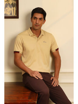 Peter England - Beige Solid Regular Fit Polo T-Shirt