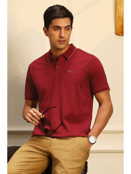 Peter England - Maroon Solid Regular Fit Polo T-Shirt