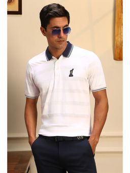 Peter England - White Stripes Regular Fit Polo T-Shirt