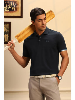 Peter England - Navy Blue Solid Regular Fit Polo T-Shirt