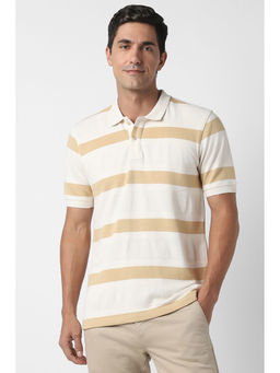 Peter England - White Stripes Regular Fit Polo T-Shirt
