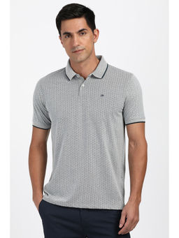 Peter England - Grey Self Design Regular Fit Polo T-Shirt