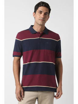 Peter England - Maroon Stripes Regular Fit Polo T-Shirt