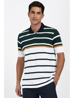 Peter England - White Stripes Regular Fit Polo T-Shirt