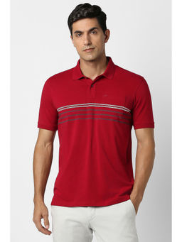 Peter England - Red Stripes Regular Fit Polo T-Shirt