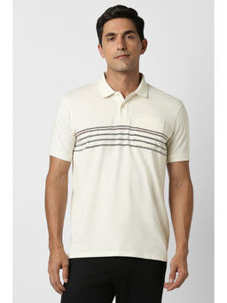 Peter England - Beige Stripes Regular Fit Polo T-Shirt