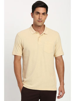 Peter England - Cream Textured Regular Fit Polo T-Shirt
