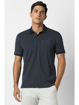 Peter England - Navy Blue Printed Regular Fit Polo T-Shirt