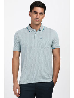 Peter England - Blue Self Design Regular Fit Polo T-Shirt