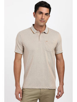 Peter England - Beige Self Design Regular Fit Polo T-Shirt