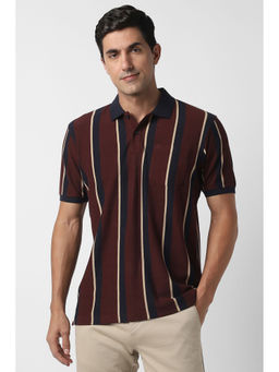 Peter England - Maroon Stripes Regular Fit Polo T-Shirt