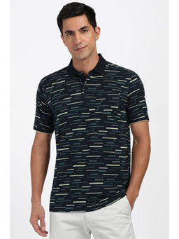 Peter England - Navy Blue Printed Regular Fit Polo T-Shirt